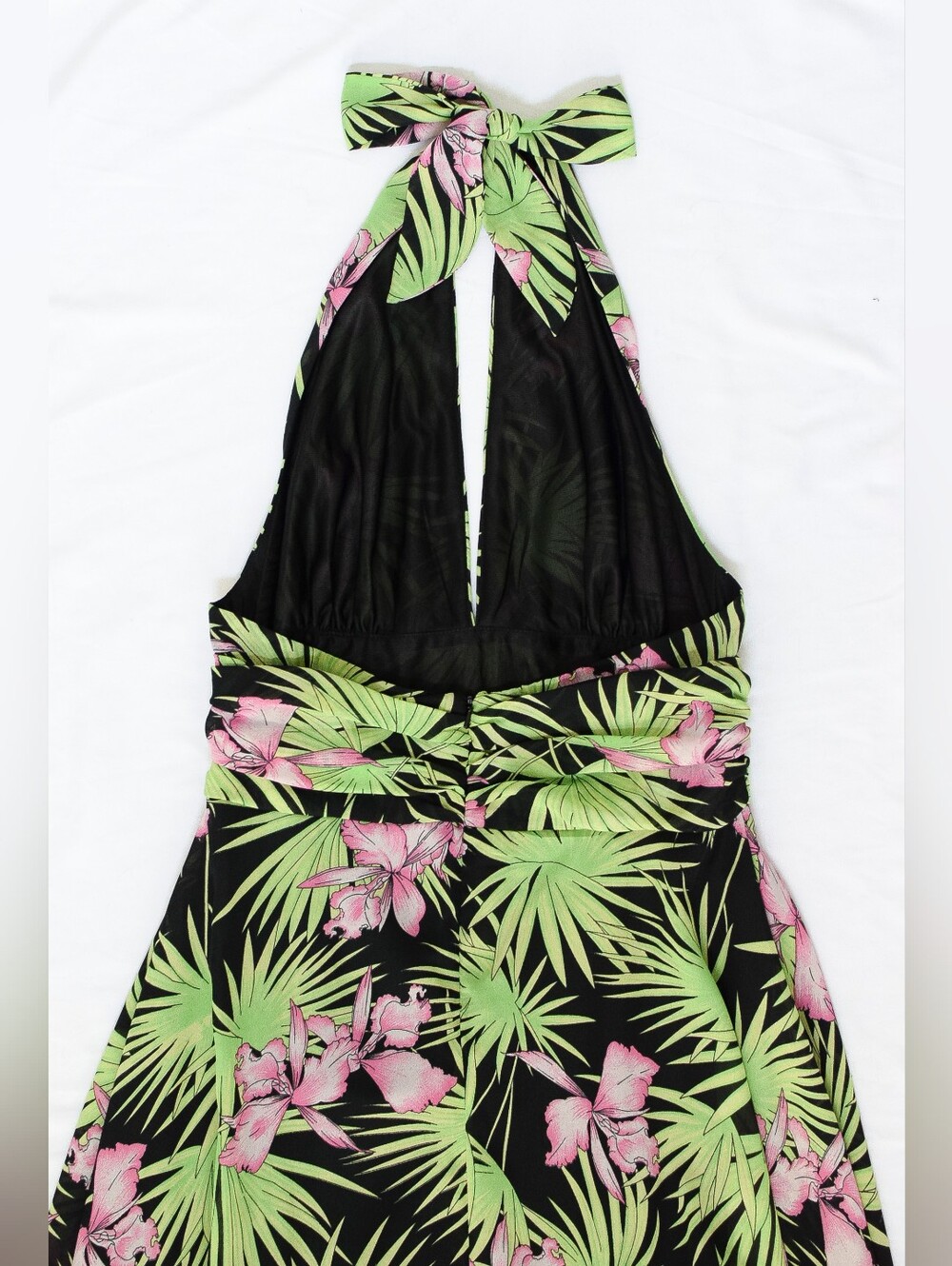 Vintage Y2K Tropical Floral Halter Dress Midi Backless Size 12 Summer Resort 90s - Picture 5 of 9